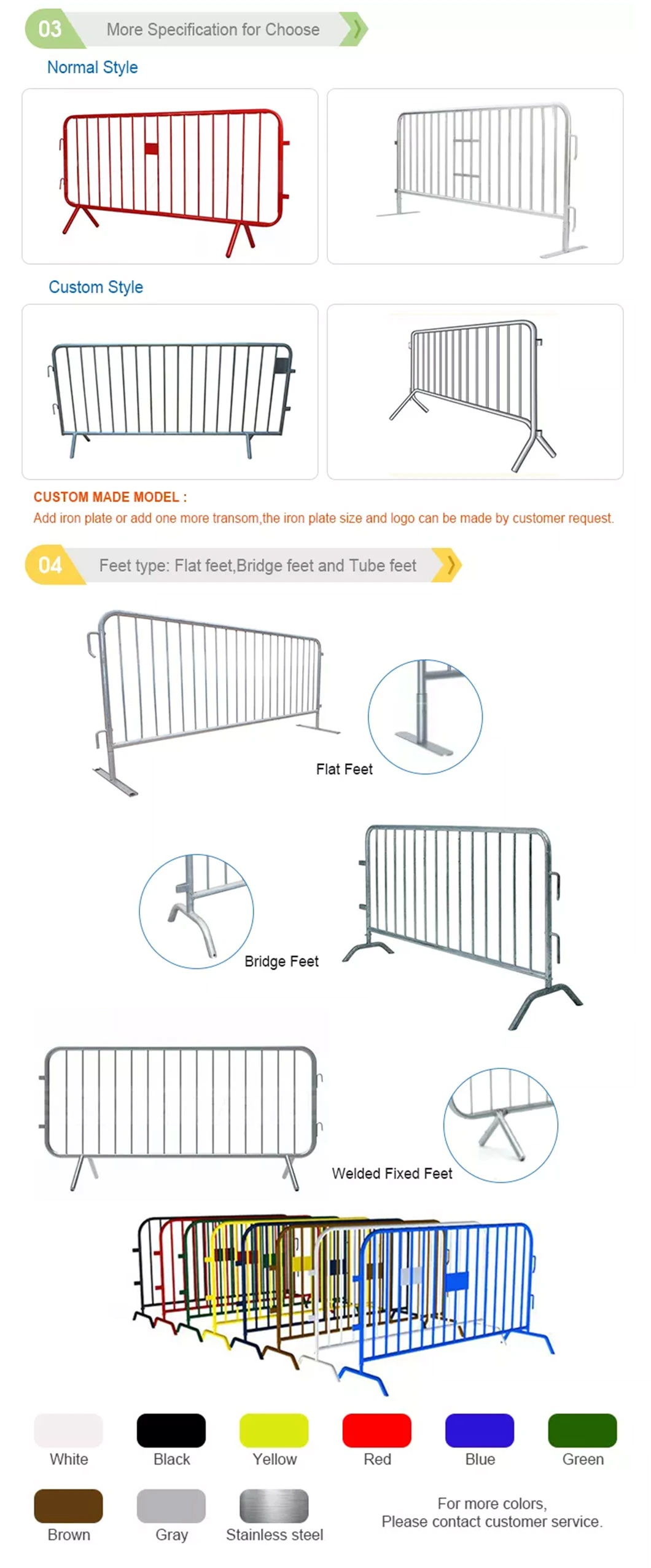 Detached Feet Galvanised Traffic Road Safety Pedestrian Crowd Control Barrier