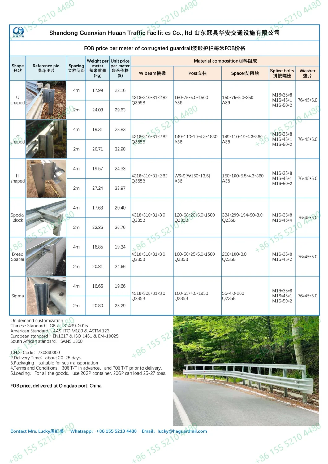 Low Price High Quality Road Safety Steel Highway Guardrail for Sale